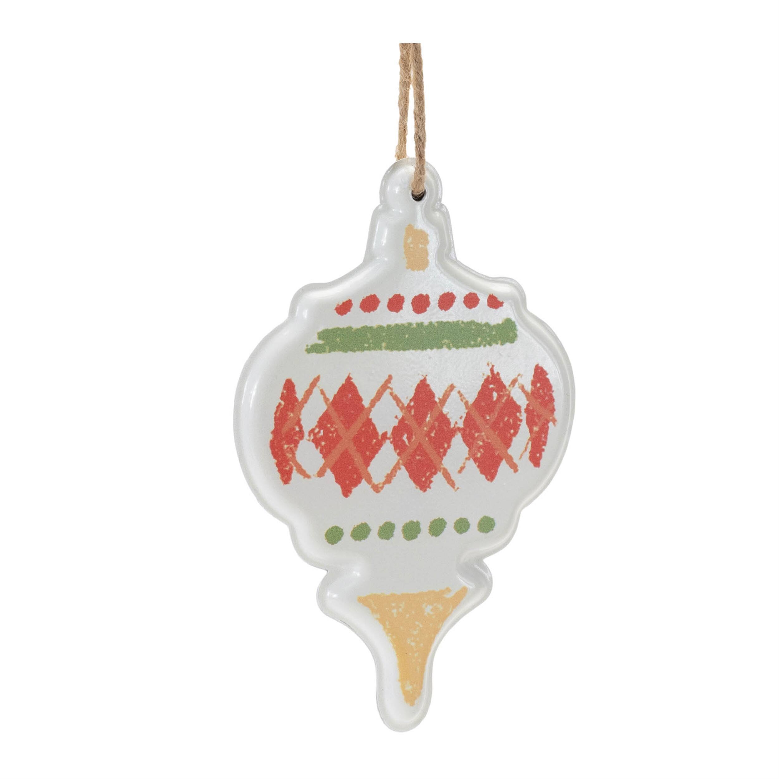 Left. BreeBe - Metal Ornament with Nordic Pattern (Set of 4) - Red, White, Green.