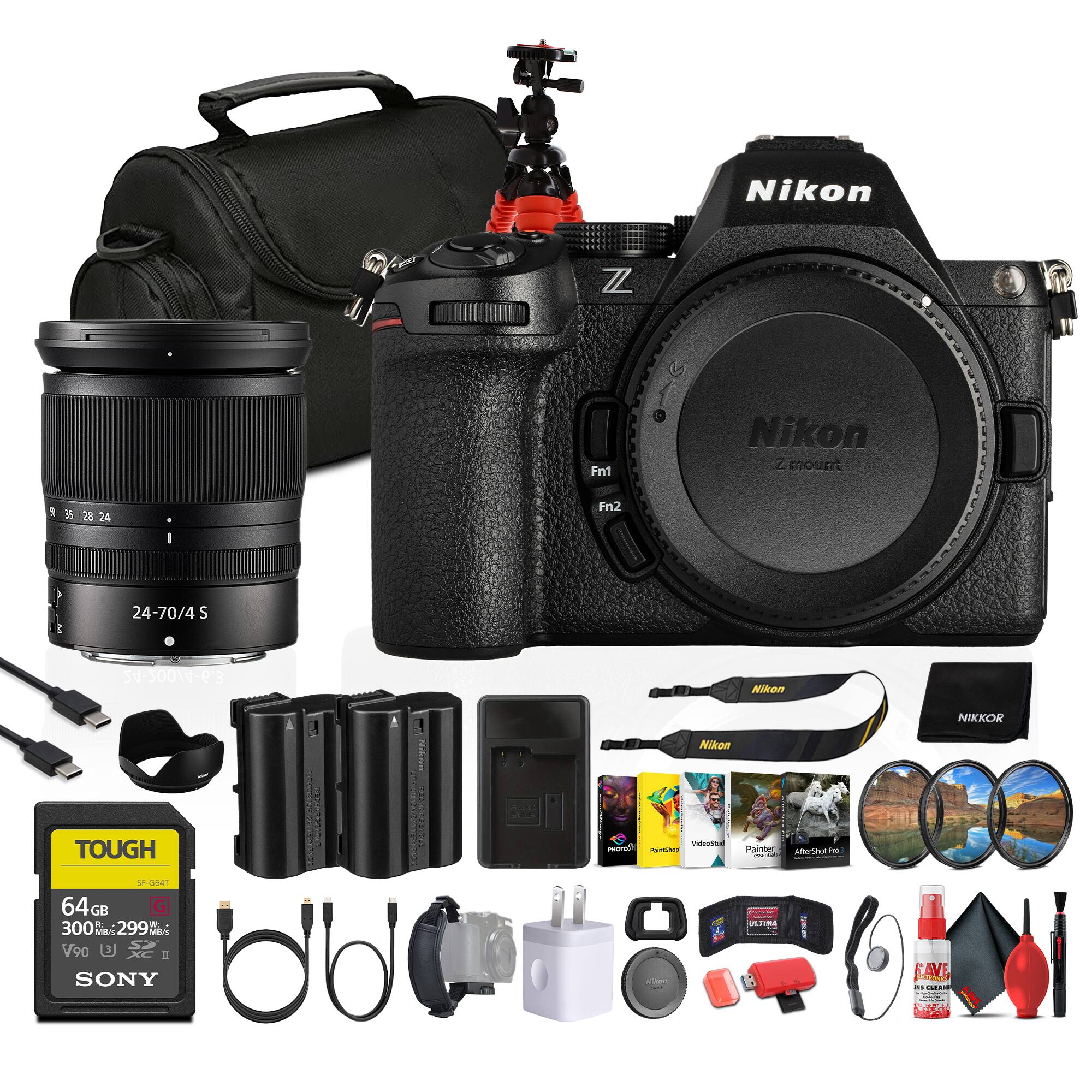 Nikon Z mount  
24-70/4 S  
24-200/4-6.3  
Nikon TOUGH  
64 GB  
W. 300 Ma  
299 -t V90 E  
SONY  
Nikon Viteorinal T5  
T Painter  
NIKKOR  
FAVE, CLOD  

Fn1  
Fn2  

28 24  
24-70/4 S  
24-200/4-6.3  

T5  
Painter amarizum d : M - NIKKOR