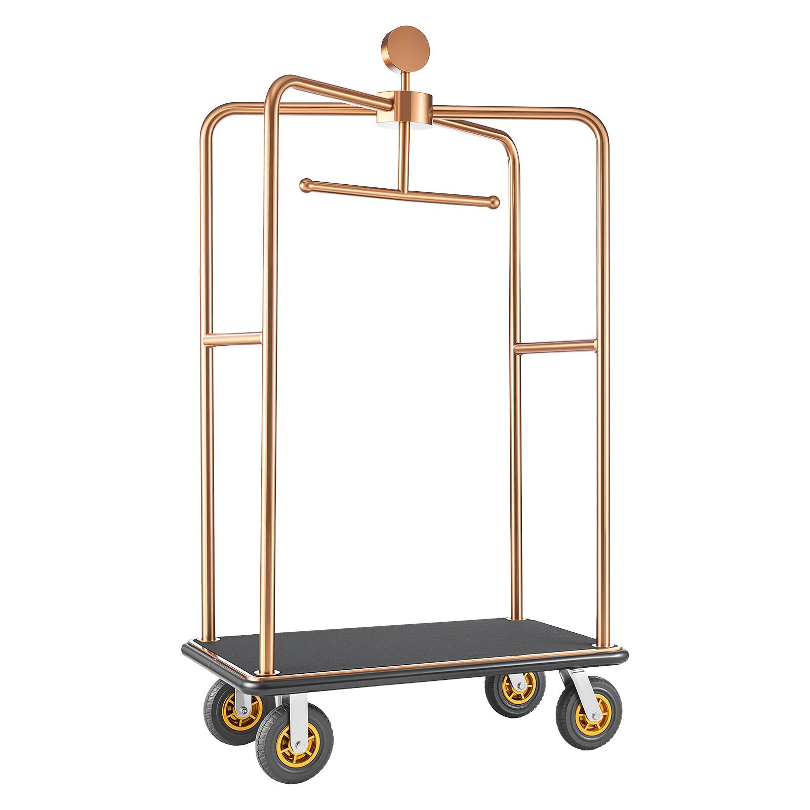 Alt View 5. VEVOR - Hotel Luggage Cart, 1200 lbs Heavy Duty Bellman Cart with Stainless Steel Frame, 8 in Rubber Wheels, Black Carpeted Deck - ‎Rose Gold.