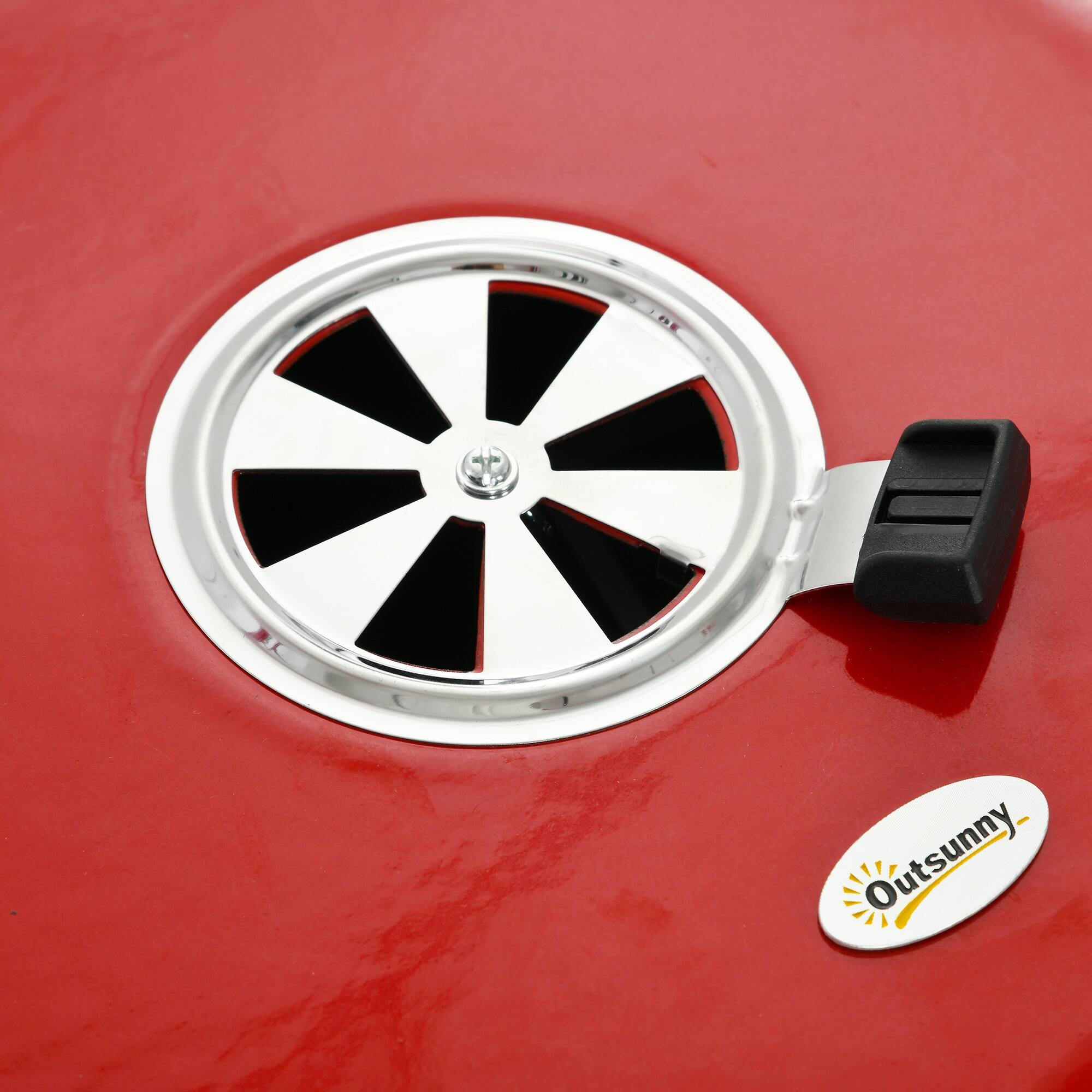 Alt View 7. Outsunny - 17" Portable Charcoal Grill with Wheels, 2 Side Tables and Bottom Shelf, BBQ with Adjustable Vents on Lid for Picnic - Red.