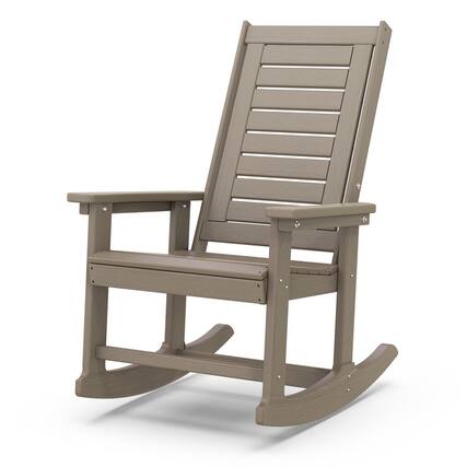 Front. FODINGHILL - Oversized HDPE Rocking Chairs with Wood Grain, High Back Porch Rockers for Patio Backyard - Wood.
