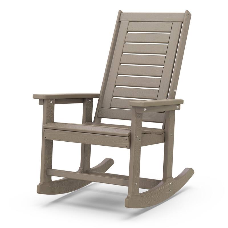 Front. FODINGHILL - Oversized HDPE Rocking Chairs with Wood Grain, High Back Porch Rockers for Patio Backyard - Wood.