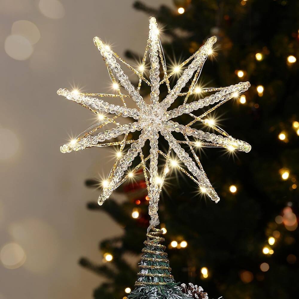 Front. Schertz - 10" Lighted Star Tree Topper with USB Remote – Champagne - Decagram Star-champagne Gold.