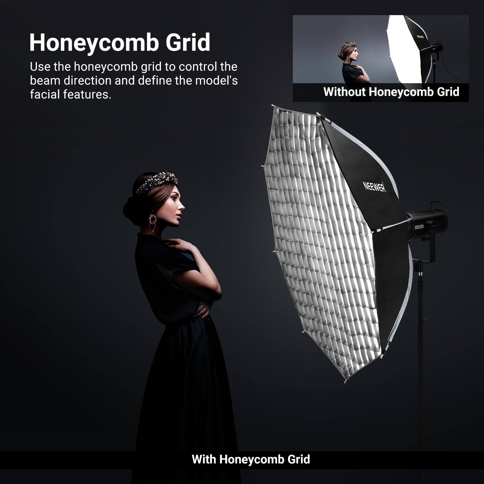 Honeycomb Grid

Use the honeycomb grid to control the beam direction and define the model's facial features.

Without Honeycomb Grid

With Honeycomb Grid