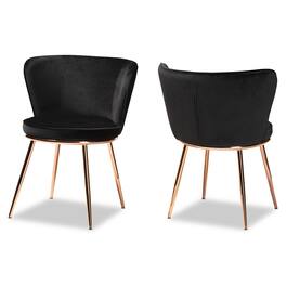 Baxton Studio - Farah Modern Glam Velvet Fabric Upholstered and Rose Gold Finished Metal 2-Piece Dining Chair Set - Black/Rose Gold