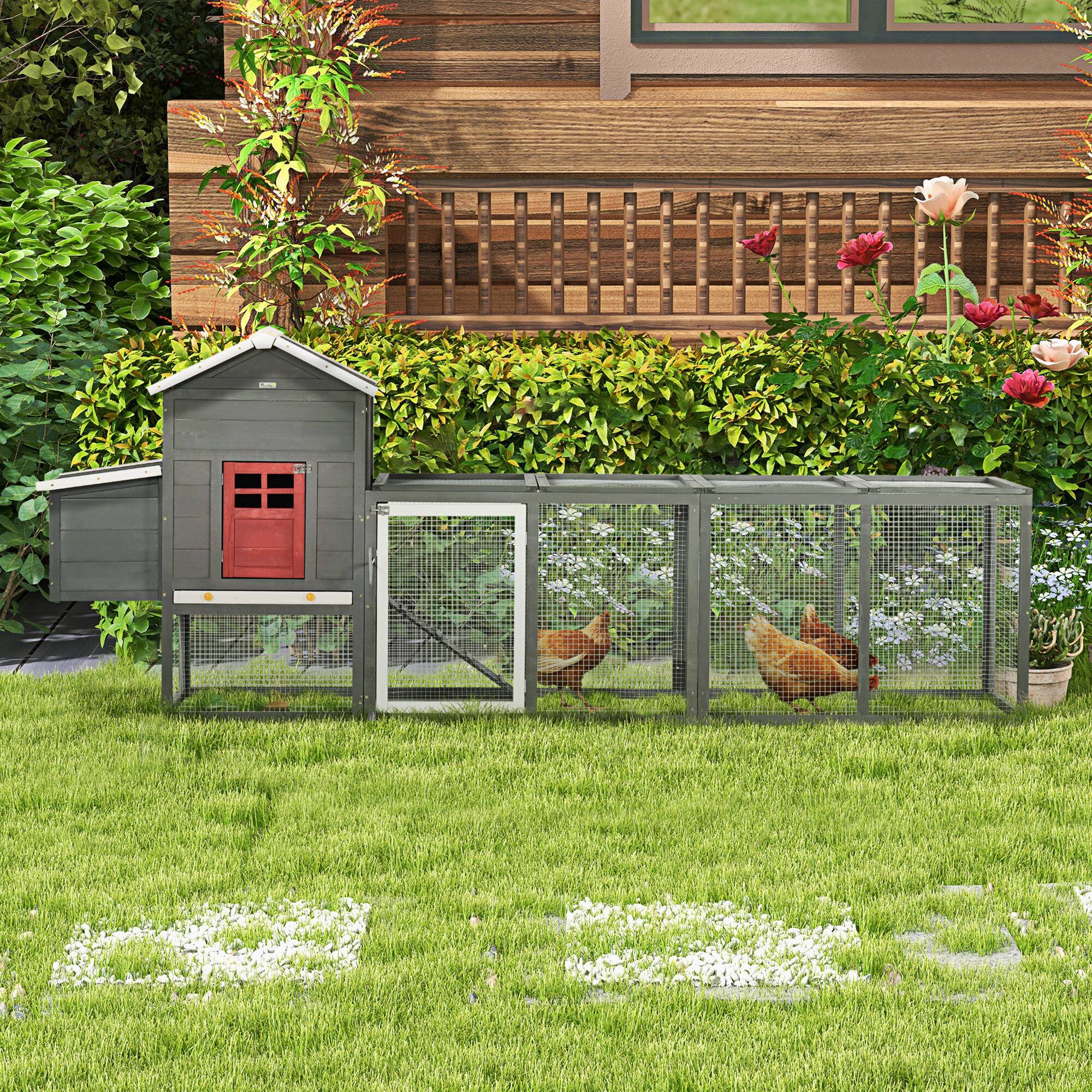 Alt View 1. Pawhut - Extra Large Chicken Coop with Asphalt Roof, Wooden Hen Run with Slide-Out Tray and Nesting Box.