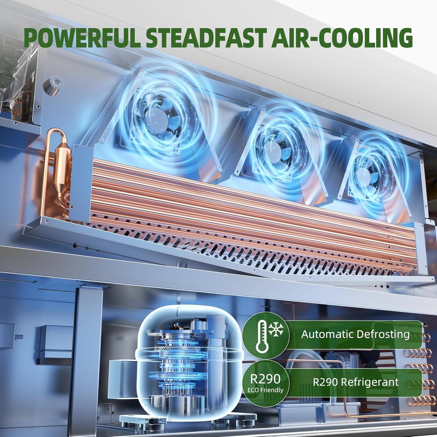 POWERFUL STEADFAST AIR-COOLING  
Automatic Defrosting  
R290 ECO Friendly  
R290 Refrigerant