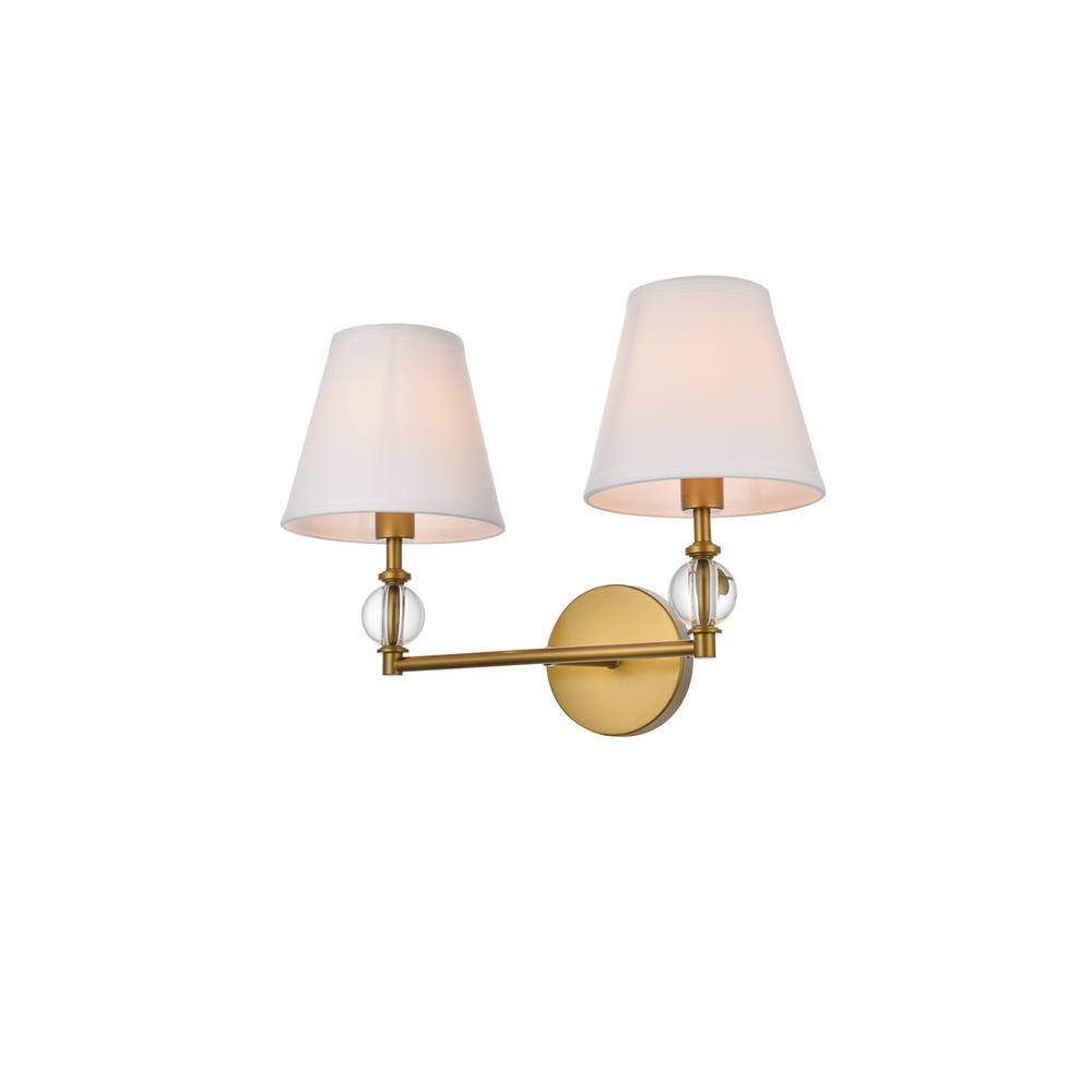 Alt View 2. Living District - Bethany 2 lights bath sconce in brass with white fabric shade - Brass And White Fabric Shade.