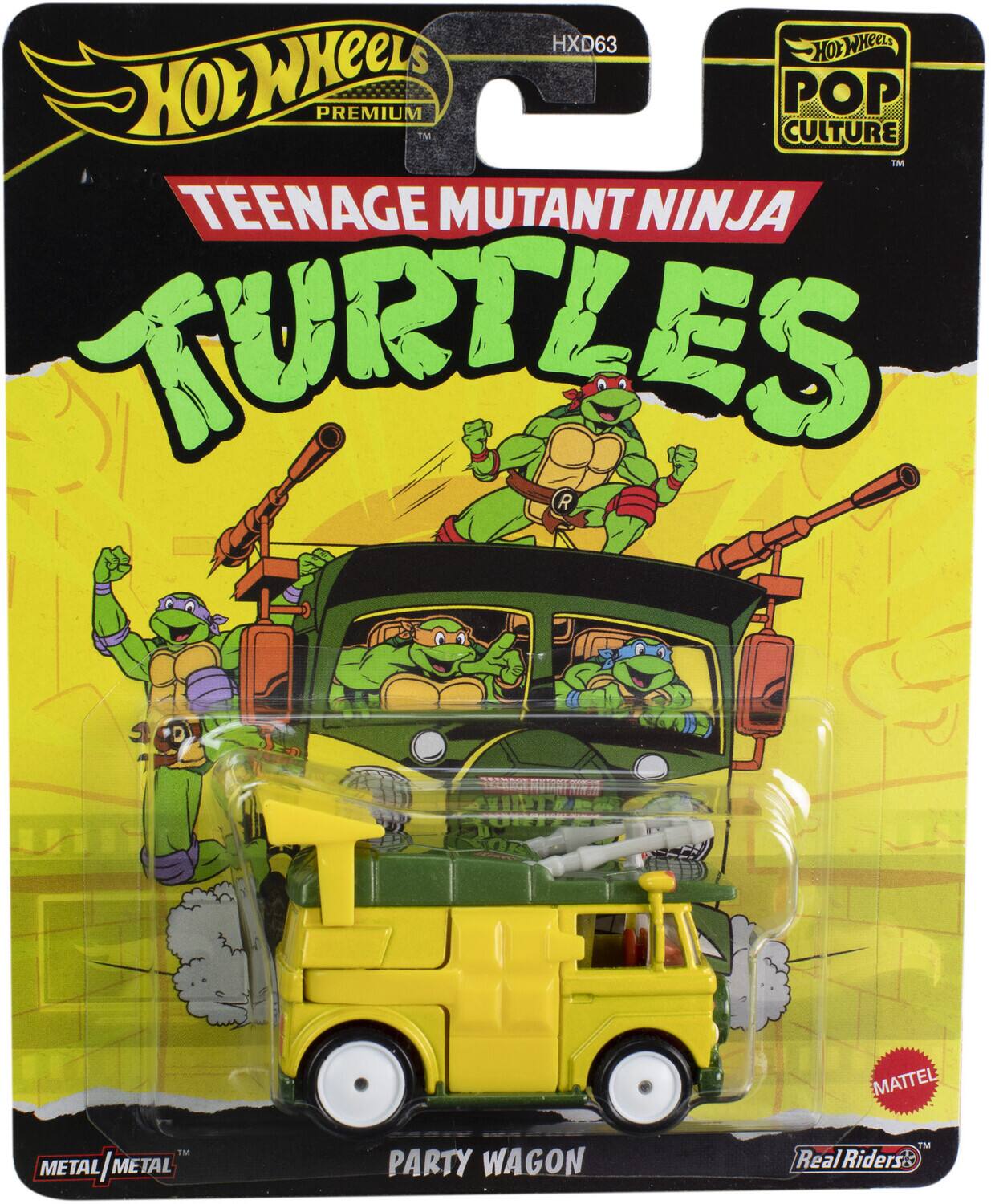 Hot Wheels Premium  
Teenage Mutant Ninja Turtles  
Pop Culture  
Party Wagon  
Metal/Metal  
Real Riders  
Mattel  
HXD63