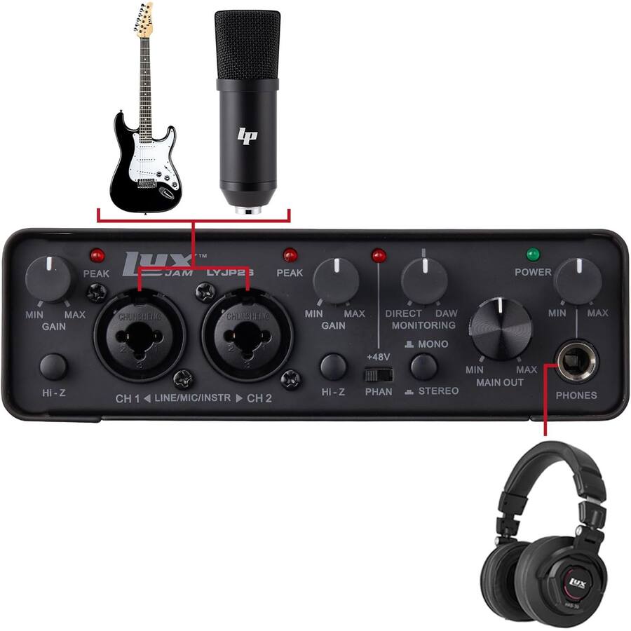 Khz Bundle LyxJam 2×2 USB Audio Interface Home Studio Bundle – 24‑bit/96 kHz ...