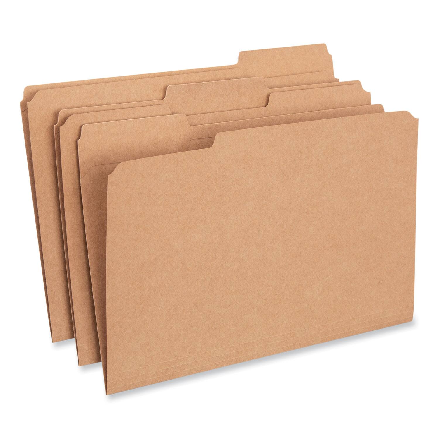 Front. Universal - Reinforced Kraft Top Tab File Folders, 1/3-Cut Tabs: Assorted, Legal Size, 0.75" Expansion, Brown, 100/Box.