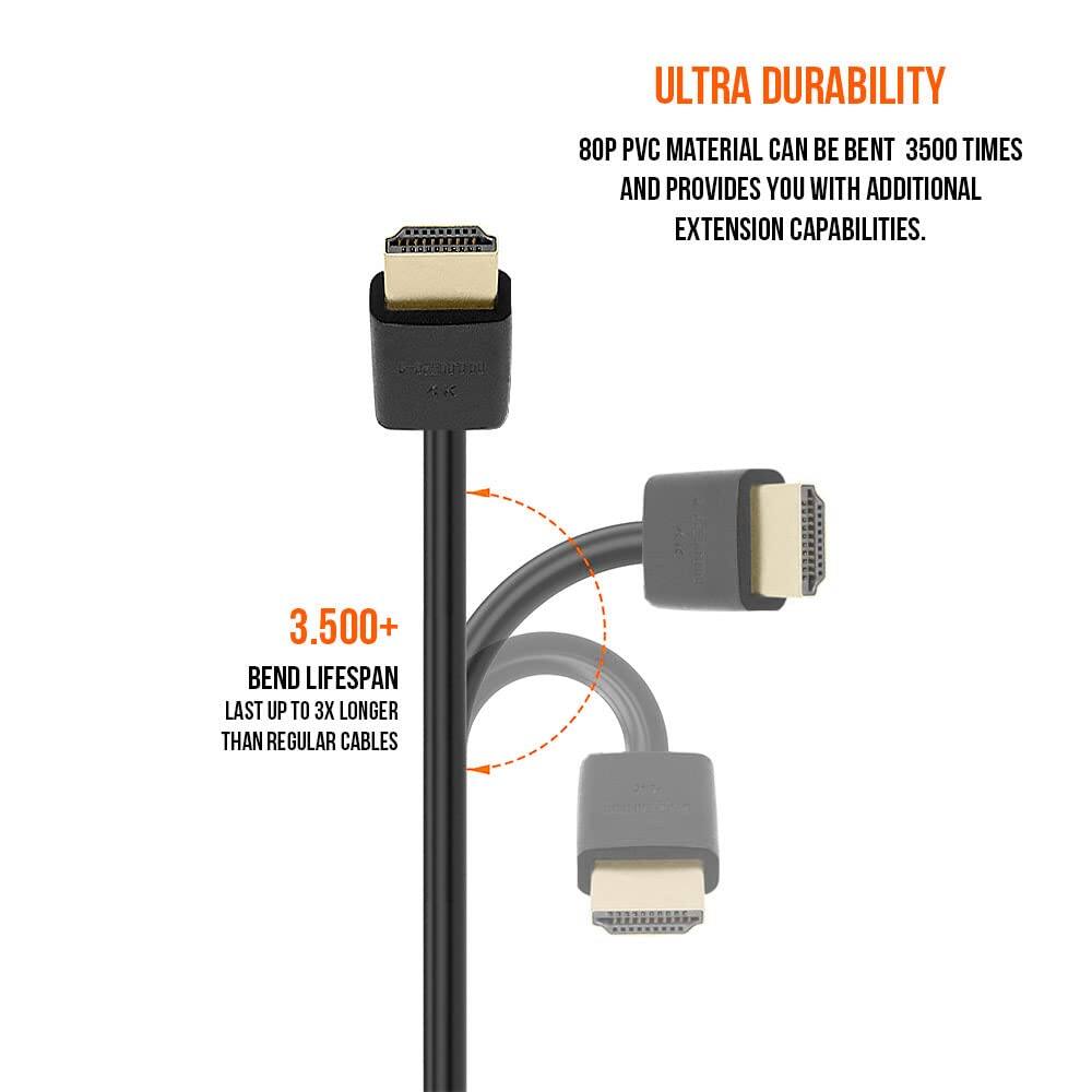 ULTRA DURABILITY  
80P PVC MATERIAL CAN BE BENT 3500 TIMES AND PROVIDES YOU WITH ADDITIONAL EXTENSION CAPABILITIES.  
3,500+ BEND LIFESPAN LAST UP TO 3X LONGER THAN REGULAR CABLES