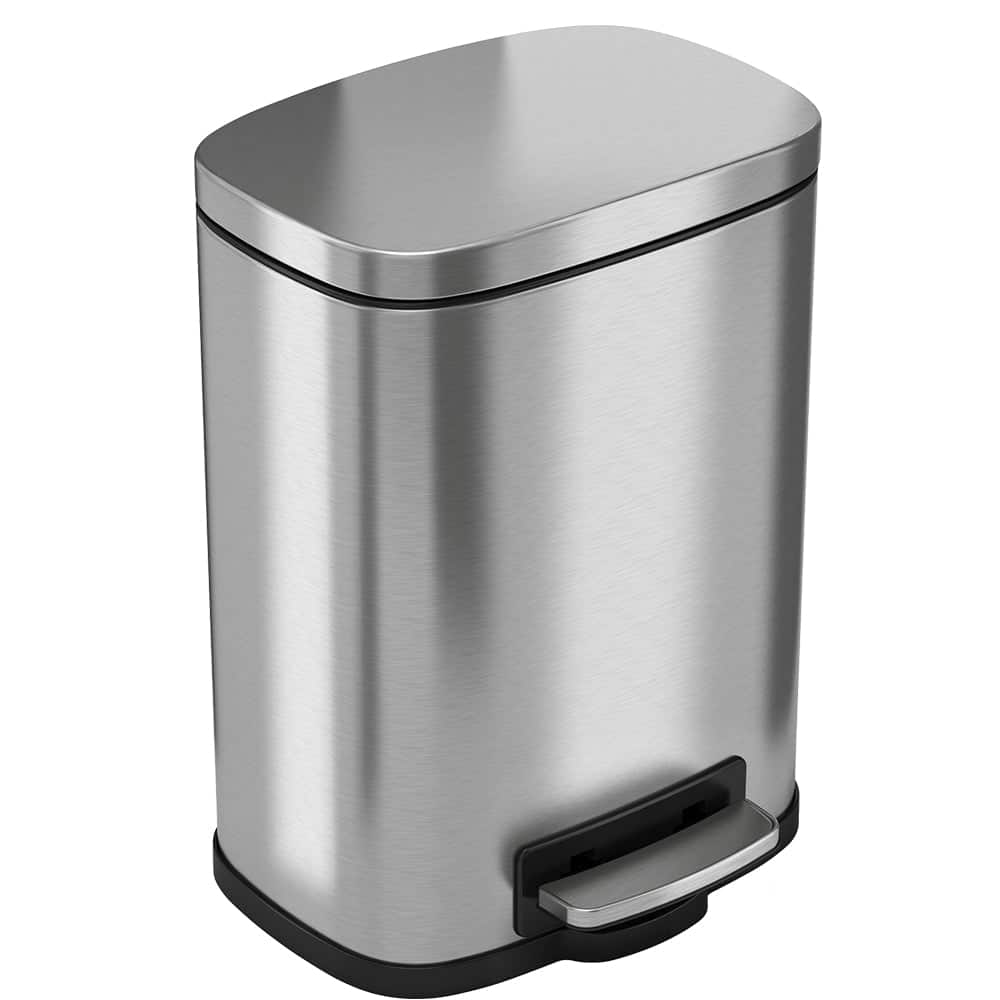 iTouchless - 1.32 Gallon SoftStep Stainless Steel Step Bathroom Trash Can with AbsorbX Odor Filter - Silver