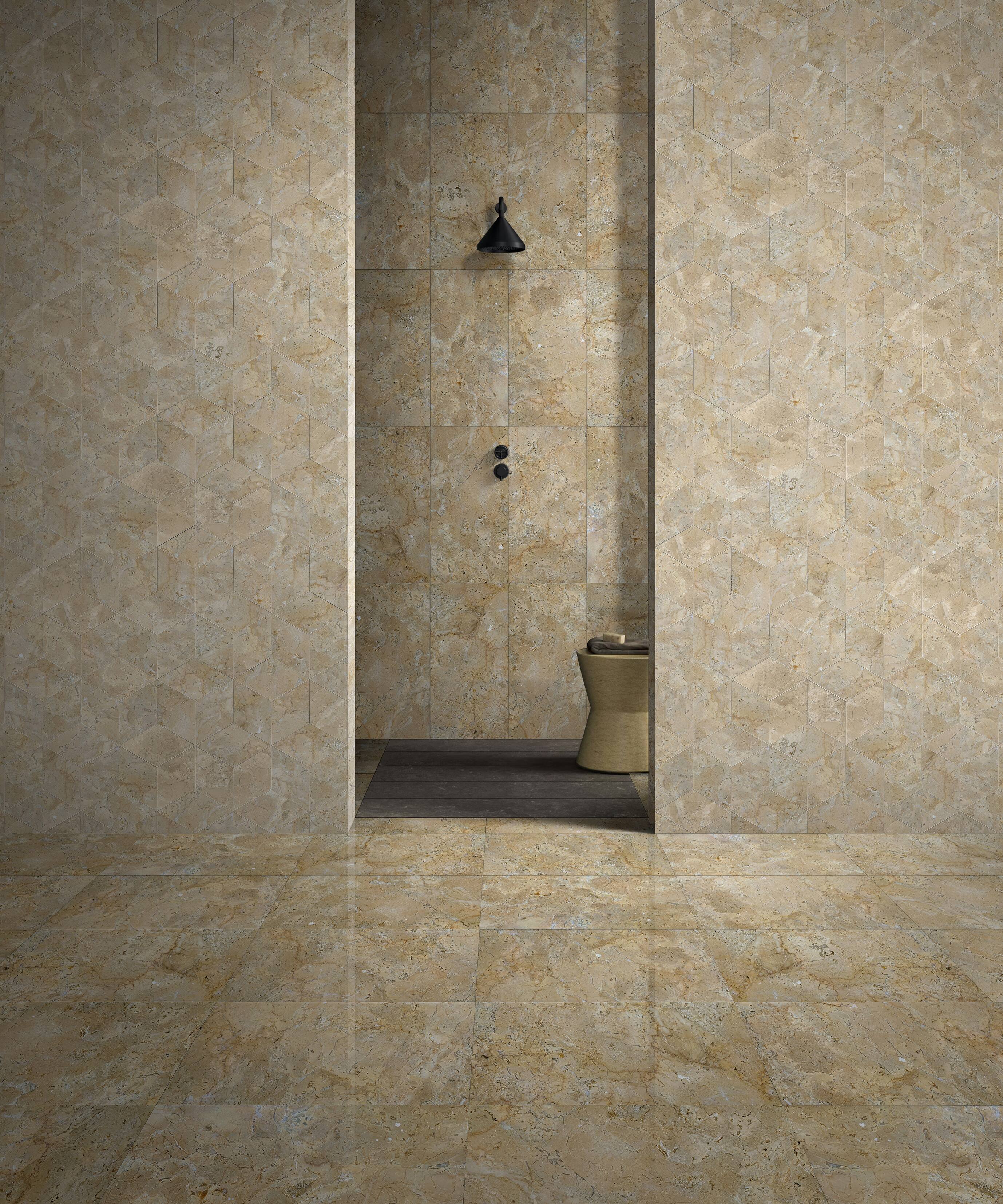 Alt View 5. APRILSOUL - Hexagon Gold Yellow Beige Natural Marble Tiles Honed - White.