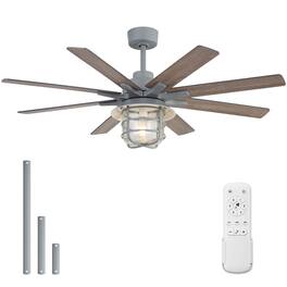 Sofucor - Farmhouse Plywood Blades Ceiling Fans with Lights and Remote Quiet With Glass Lampshade for Bedroom Living Room - Cement Grey