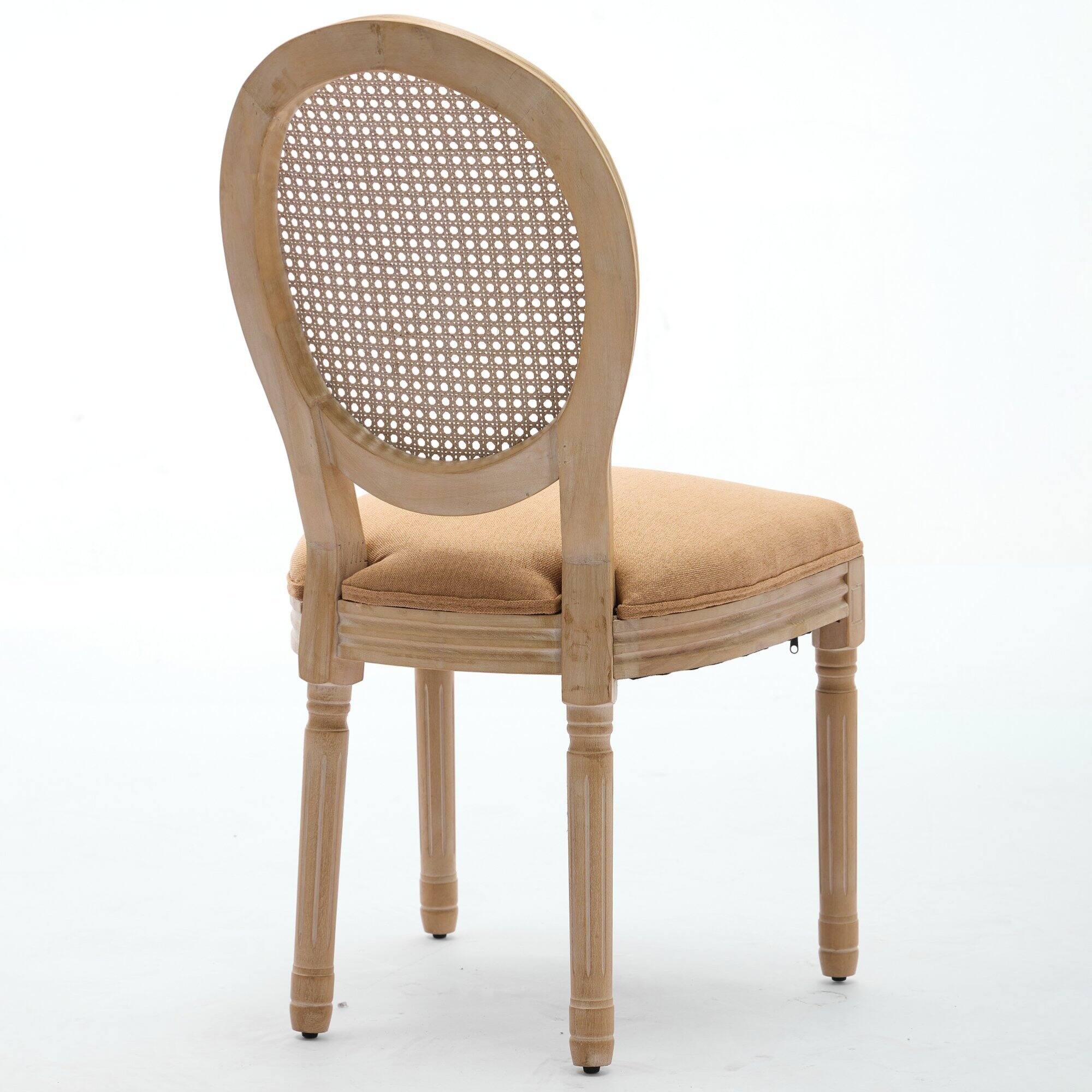 Alt View 2. GOODSILO - French Style Solid Wood Dining Chairs with Linen Upholstery and Rattan Backrest, Set of 2 - Tan.