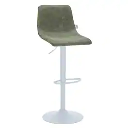 LeisureMod - Tilbury Bar Stool with White Base, Modern Adjustable Swivel Counter Height Stool with Footrest - Olive Green
