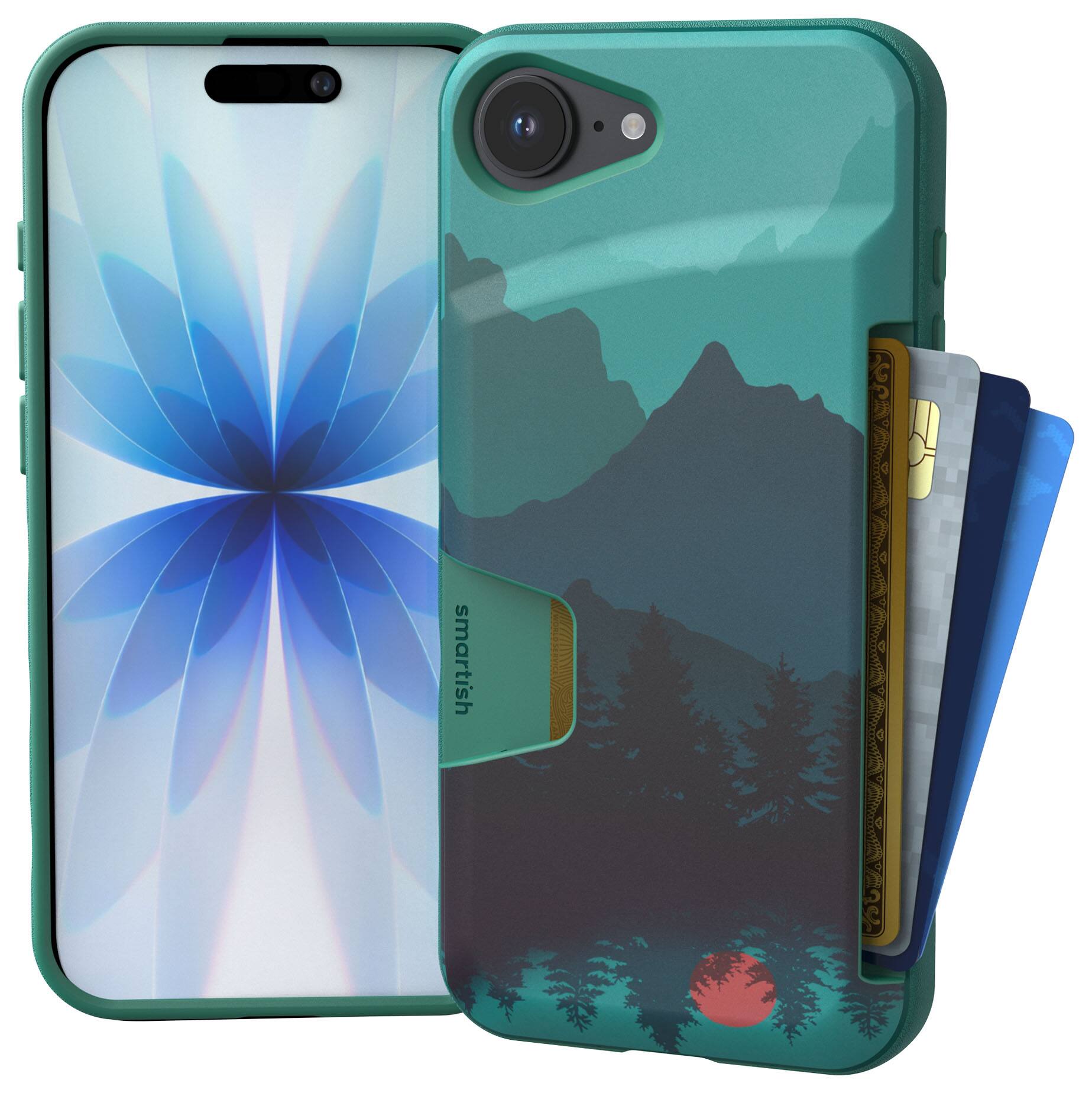 Front. Smartish - Smartish iPhone 17e/16e Wallet Case - Wallet Slayer Vol 1 - Slim  Card Holder Cover - Moving Mountains - Green.
