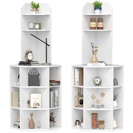 Gymax - Set Of 2 6-Tier Corner Shelf 63'' Tall Corner Bookshelf w/ 2 USB Ports & Charging - White