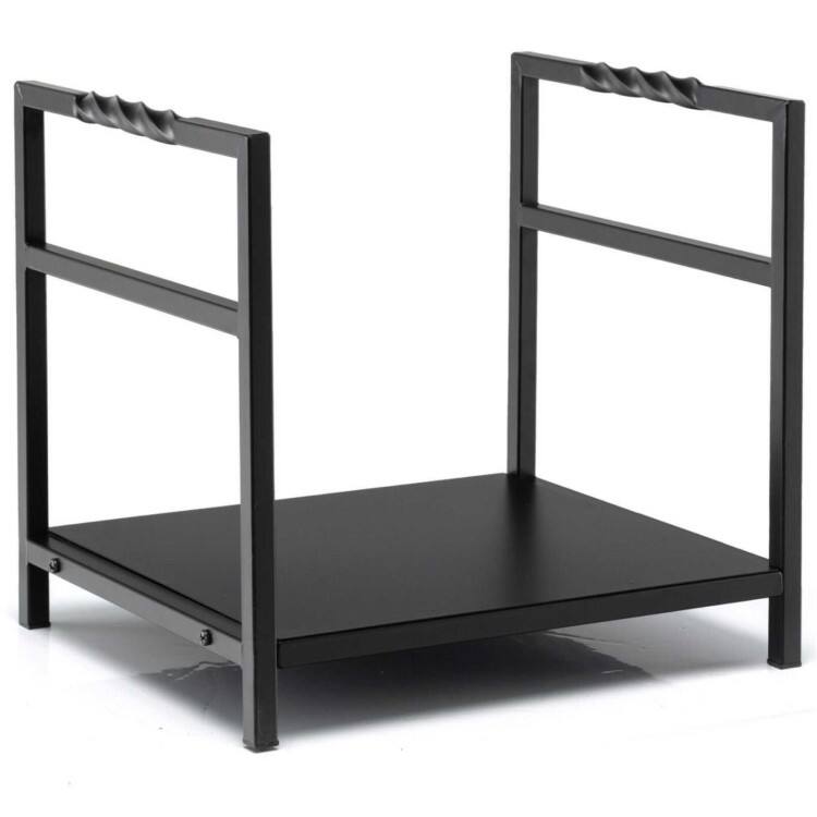 Angle. Mondawe - Firewood Log Rack with Unique Handle and Raised Feet - Black.