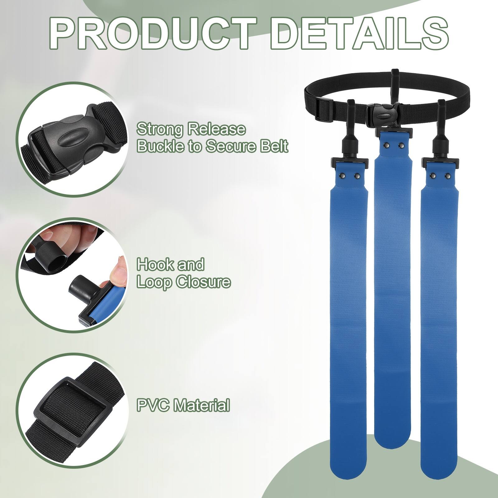 PRODUCT DETAILS

- Strong Release Buckle to Secure Belt
- Hook and Loop Closure
- PVC Material