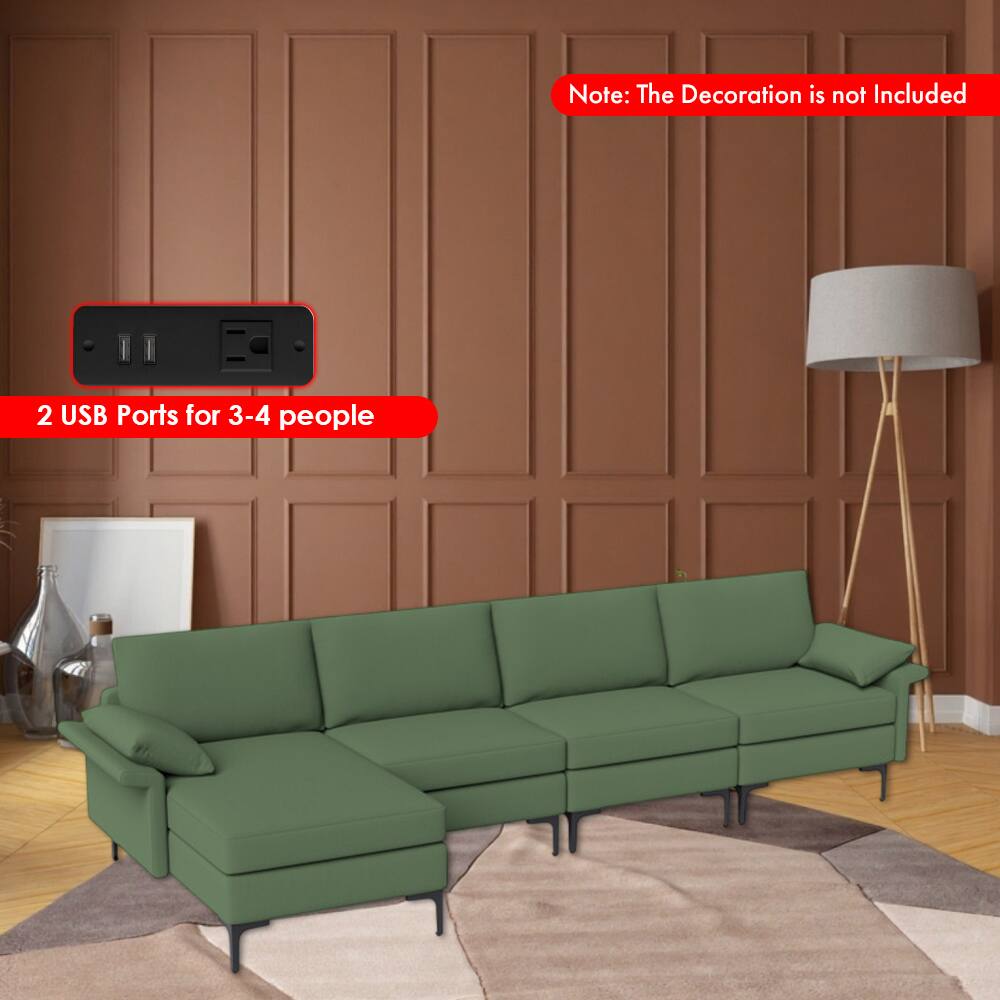 Angle. Hivvago - Spacious L-Shaped Sectional Couch with Reversible Chaise Lounge - Army Green.