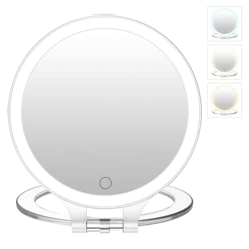 Pacoar Cade - Magnifying Mirror Double Sided Magnification Makeup Vanity Rechargeable Lighted With Color Setting Rotation - White
