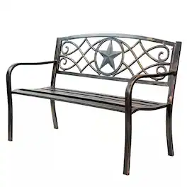 Hivvago - Powder Coated Steel 4-ft. Outdoor Patio Garden Bench in Bronze Metal Finish - Brown
