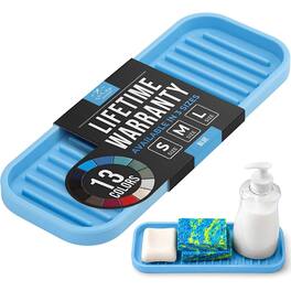 Zulay Kitchen - (9x3.5) Silicone Sponge Holder for Kitchen Sink - Flexible Multipurpose Soap Tray - Blue