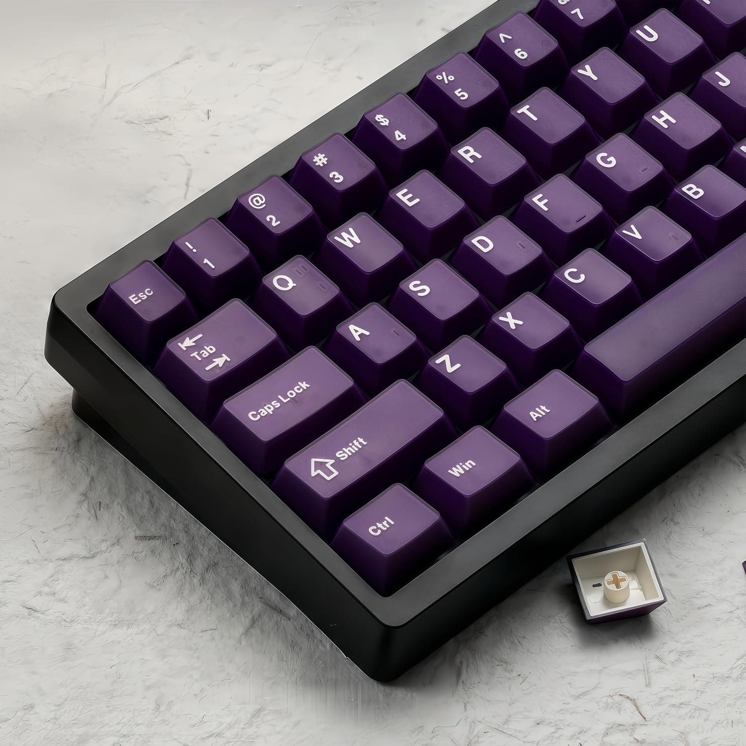 Womier - PBT Keycaps,Translucent Ceramic Keys Cherry Profile Double-Shot Keycap for All US Layout Mechanical Keyboard - Purple