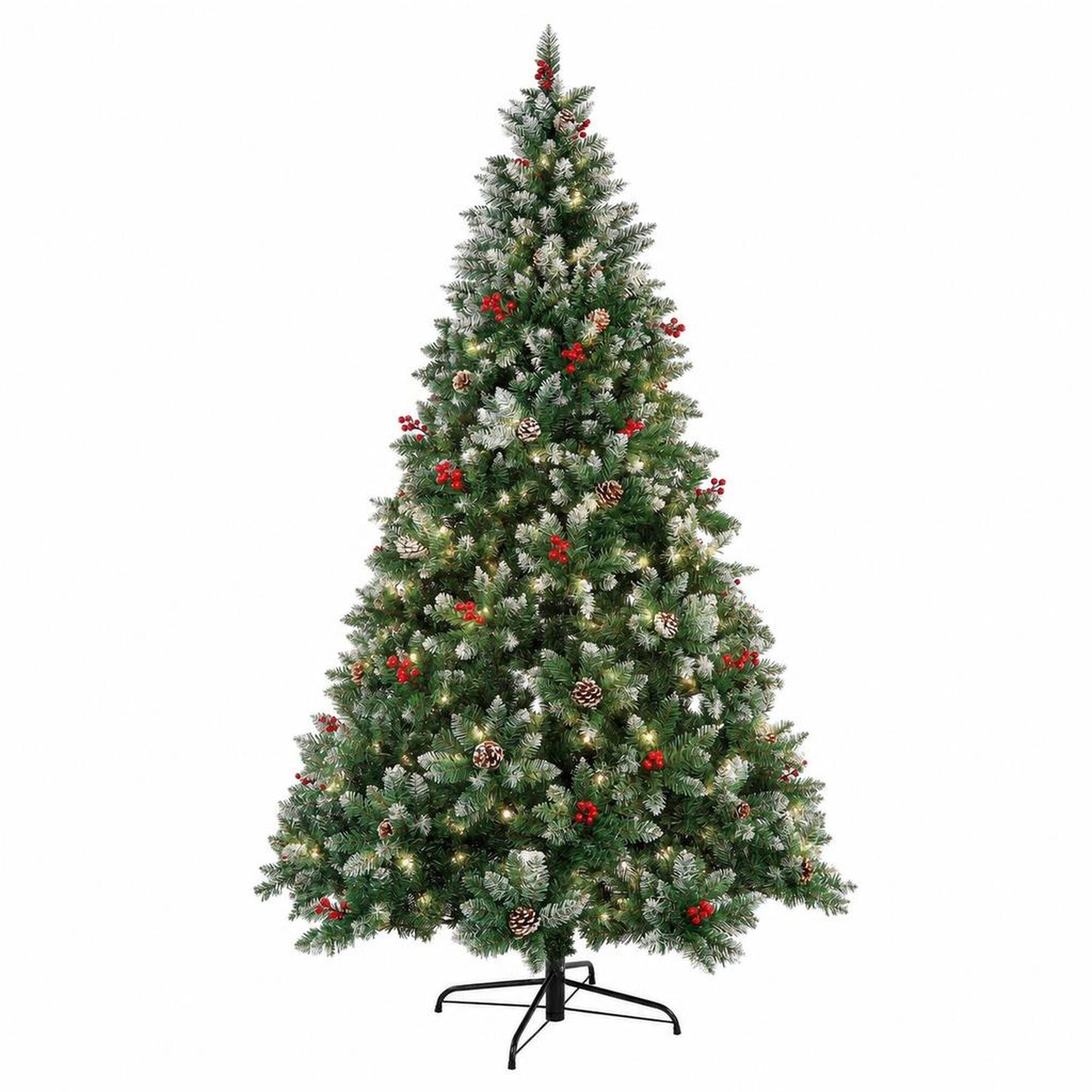 Front. RYHNUYNE - 6FT Pre-Lit Artificial Christmas Tree With 150 LED Lights and 750 Tips, Green Metal Hinges and Foldable Base - Army Green.