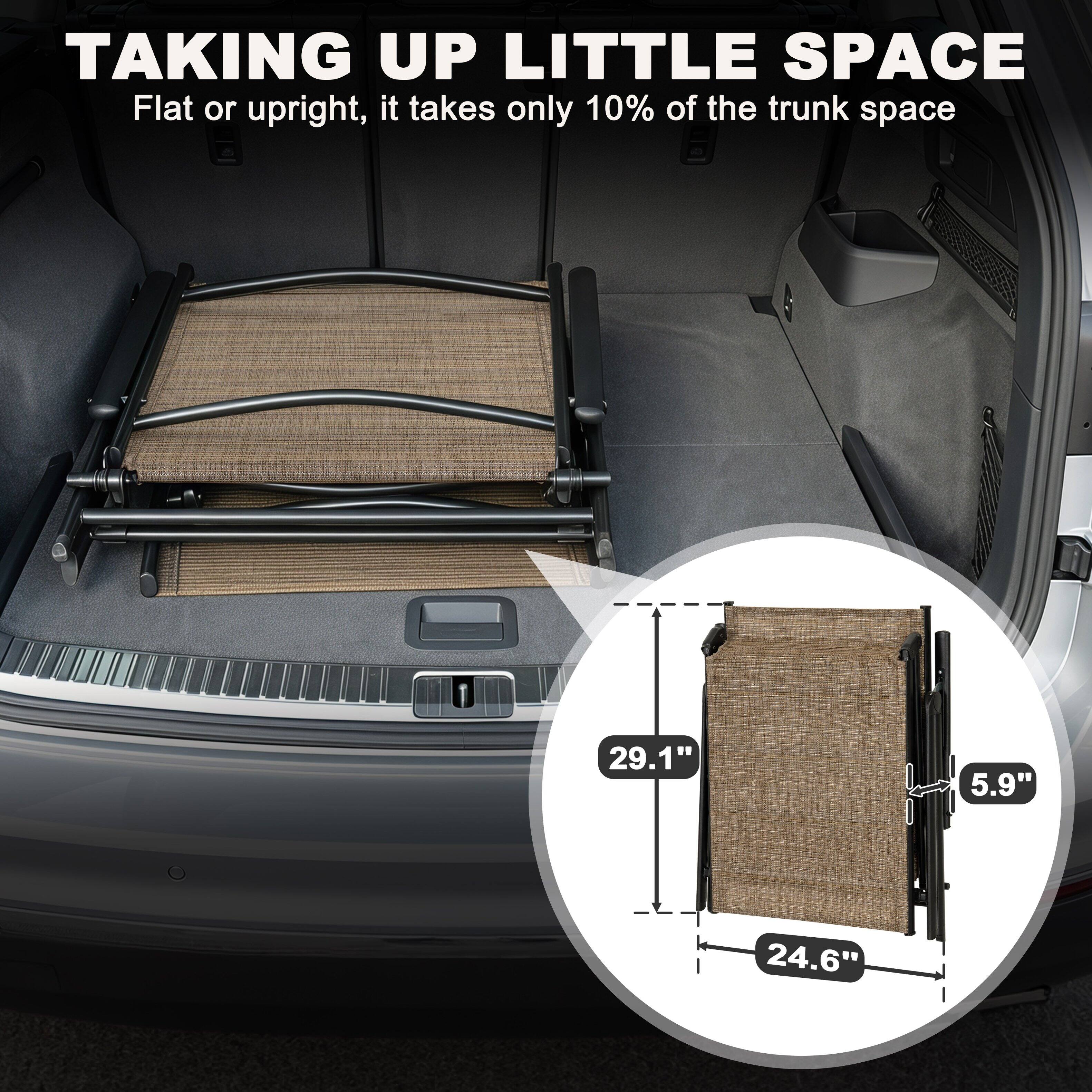 TAKING UP LITTLE SPACE  
Flat or upright, it takes only 10% of the trunk space

29.1"  
5.9"  
24.6"