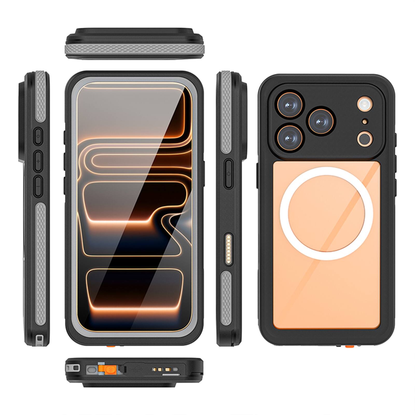 Alt View 8. Dteck - IP68 Waterproof Case for Apple iPhone 17 Pro with Built-in Screen Protector, 360 Clear Full Body Shockproof Cover - Black.