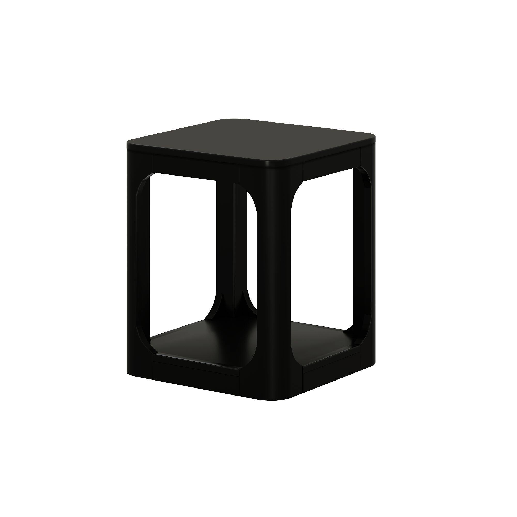 Alt View 2. Plank+Beam - Modern Rounded Square Side Table with Shelf (20in x 20in / 510mm x 510mm), Black - Black.