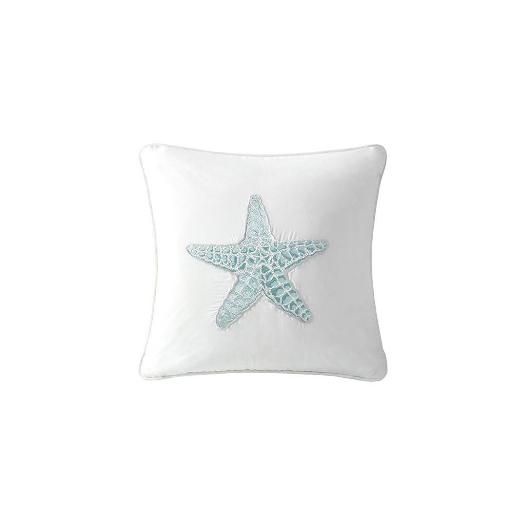 Front. Gracie Mills - Gracie Mills Celina Seashell Embroidered Cotton Square Pillow - White.