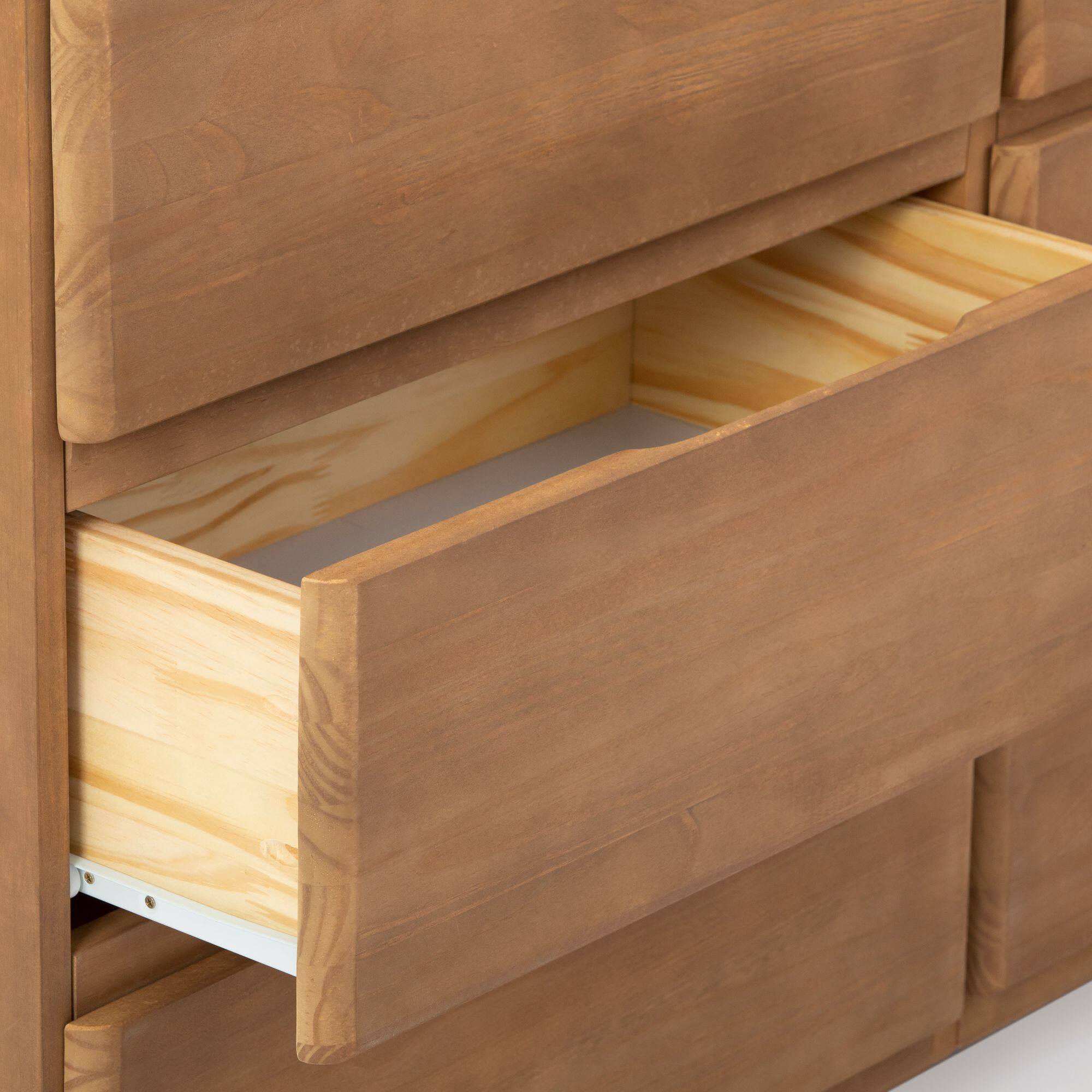 Alt View 3. Plank+Beam - Plank+Beam Modern Farmhouse 6 Drawer Dresser, Pecan Wirebrush - Pecan Dip.