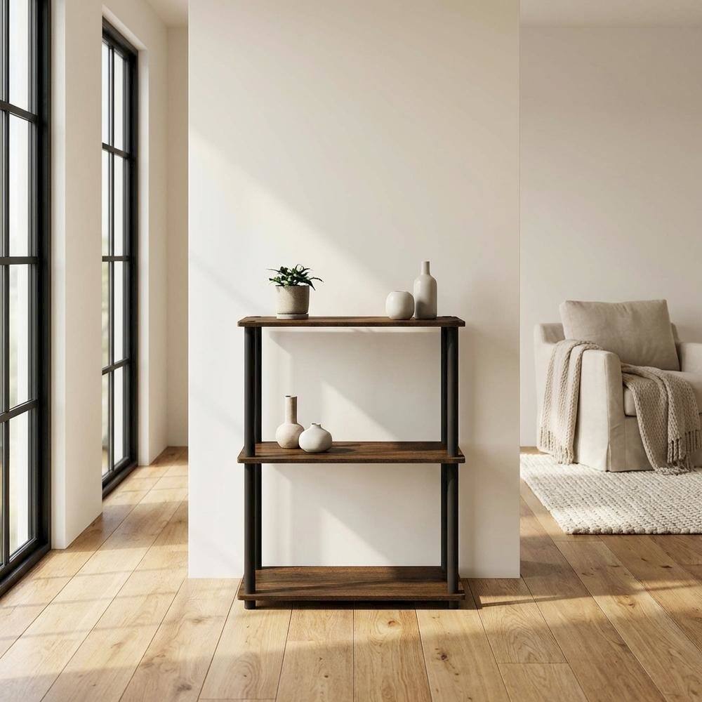 Left. FurniFact - Engineered Wood bookcase with sleek design for home storage - Walnut/Brown.