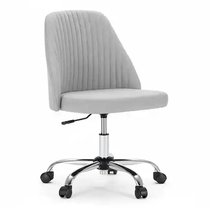 Front. AOITUN - Home Office Chair, Armless Mid Back Fabric Upholstered Desk Chair with Wheels Adjustable Swivel Vanity Chair, Gray - Gray.