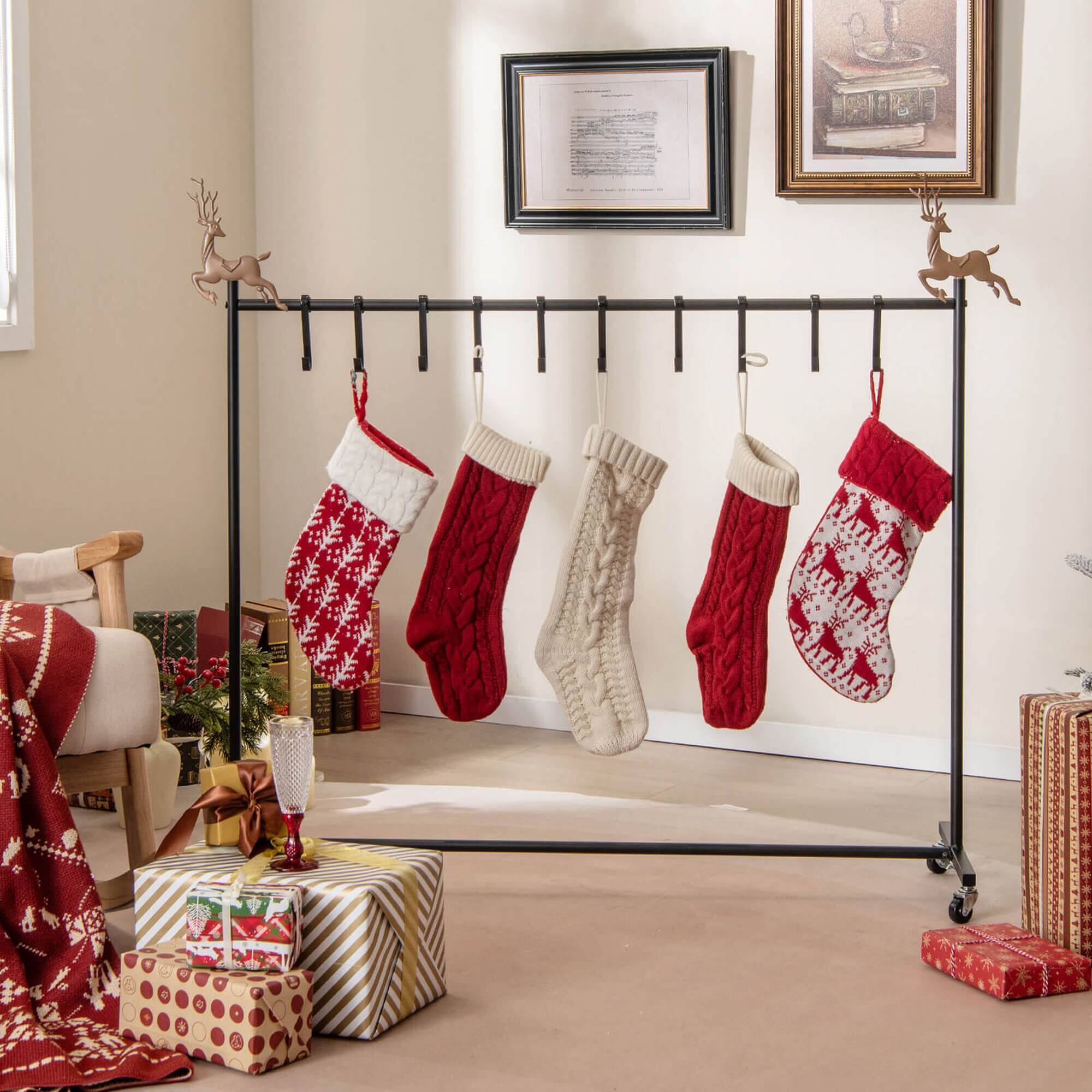 Alt View 4. Costway - Costway 10-Hook Christmas Stocking Holder Stand on Wheels with 6 Removable Xmas Tree - Black.