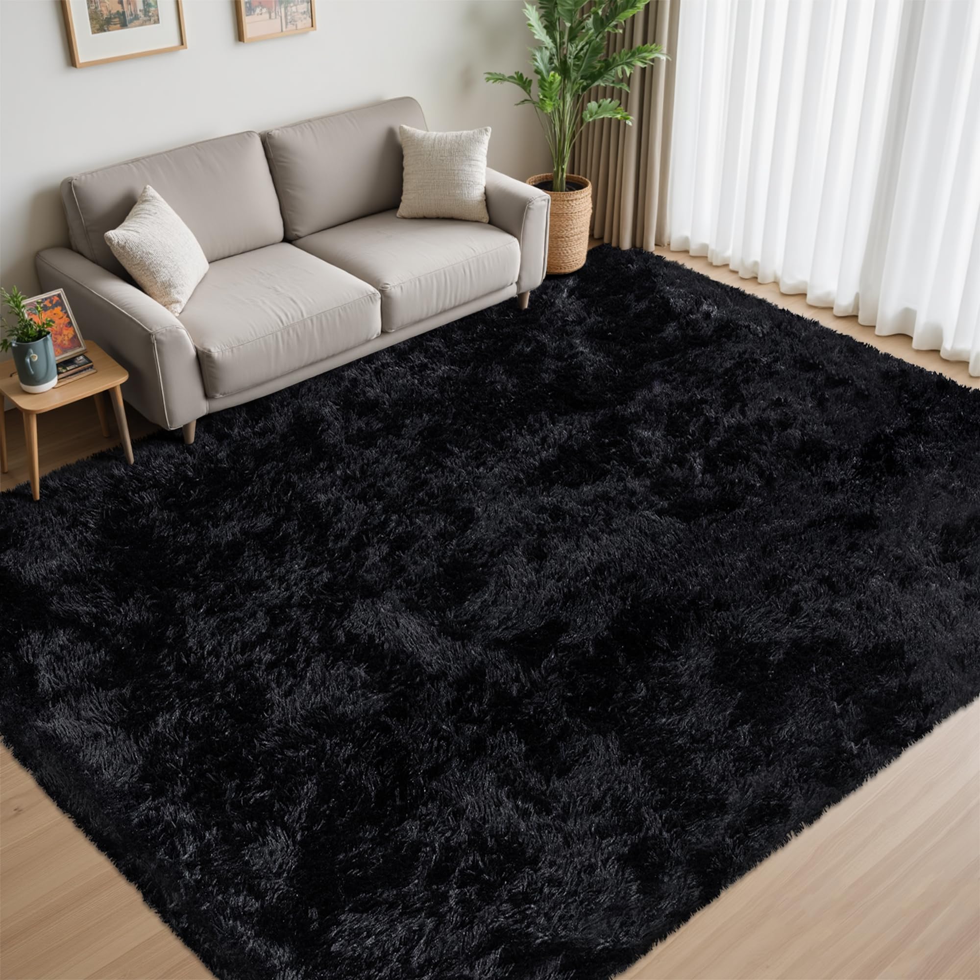 Left. PARKER SLATER - 8x10 Area Rug Living Room Ultra Soft Fluffy Shag Black Rugs Large Fuzzy Plush Indoor Non Slip Carpet Washable Bedroom - Grey Camel.