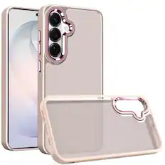 Front. Kitcheniva - Soft Acrylic Hybrid Case With Metal Buttons Plus Tempered Glass For Samsung S26 FE Beige - Beige.