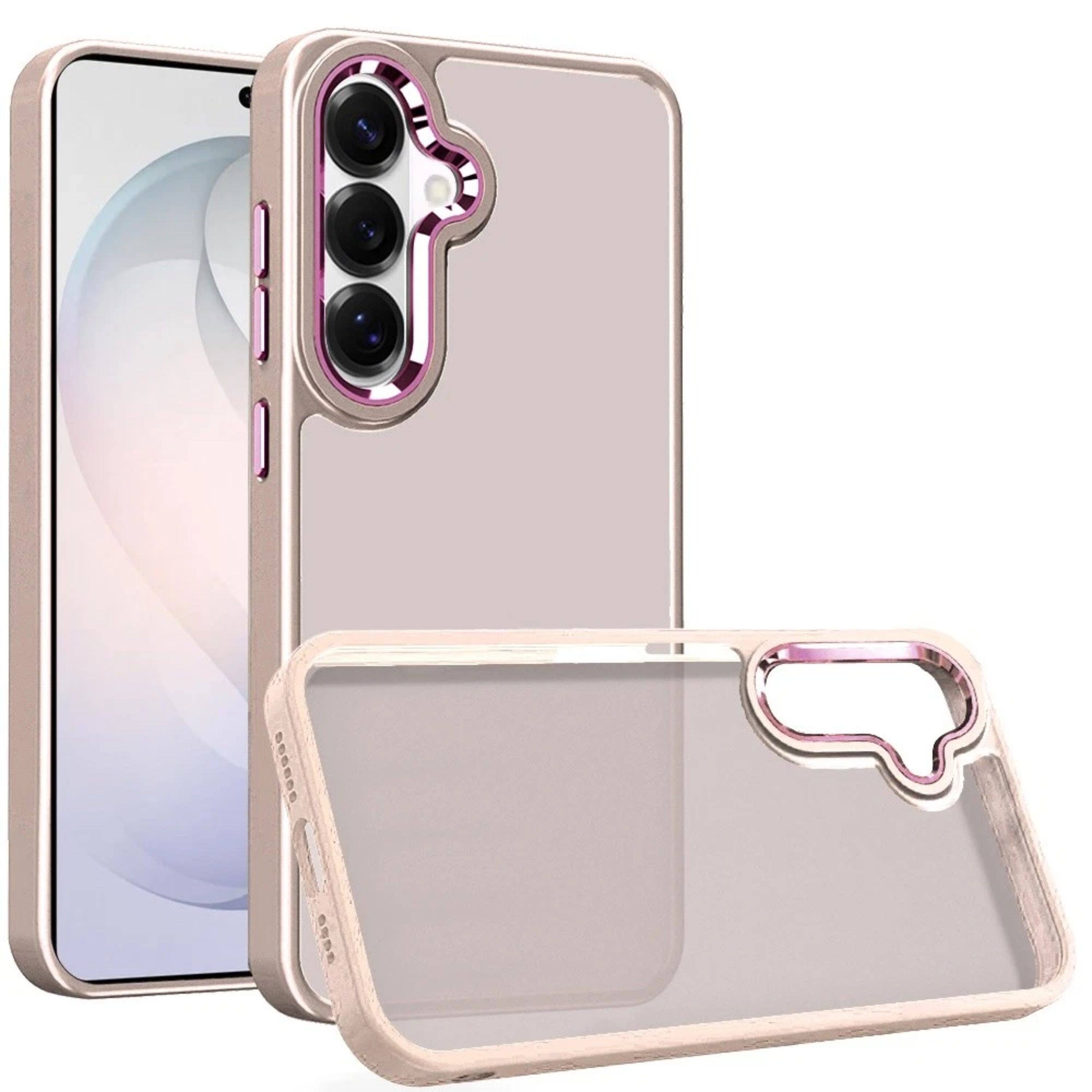 Front. Kitcheniva - Soft Acrylic Hybrid Case With Metal Buttons Plus Tempered Glass For Samsung S26 FE Beige - Beige.