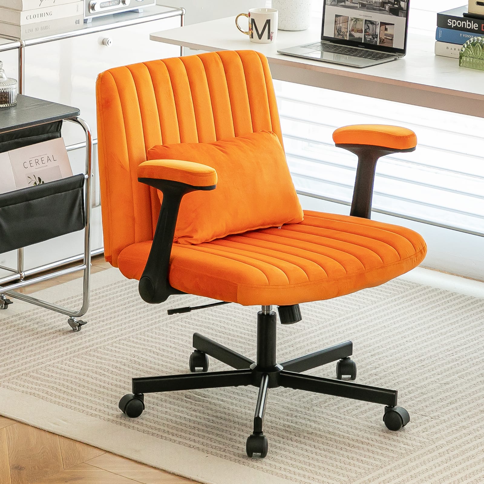 Meqiodas - Mid-Back Office Chair, Swivel Office Chair, Ergonomically Designed, Modern Criss Cross Armrest Office Chair - Orange price history on PriceWatchPro