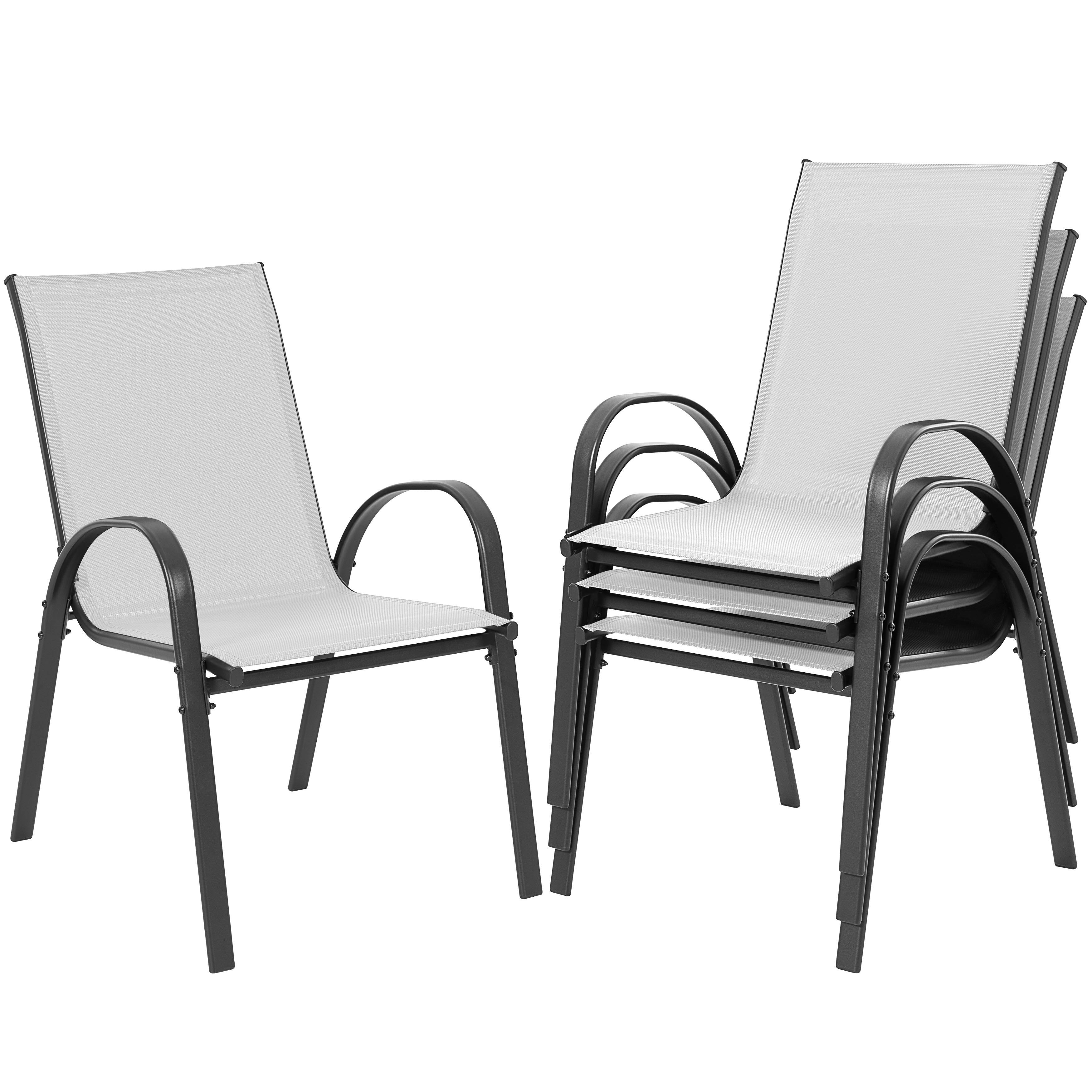 Front. Nuu Garden - Patio Chairs Set of 4, Stackable Outdoor Dining Chairs with Armrests, All-Weather Textilene - Gray.