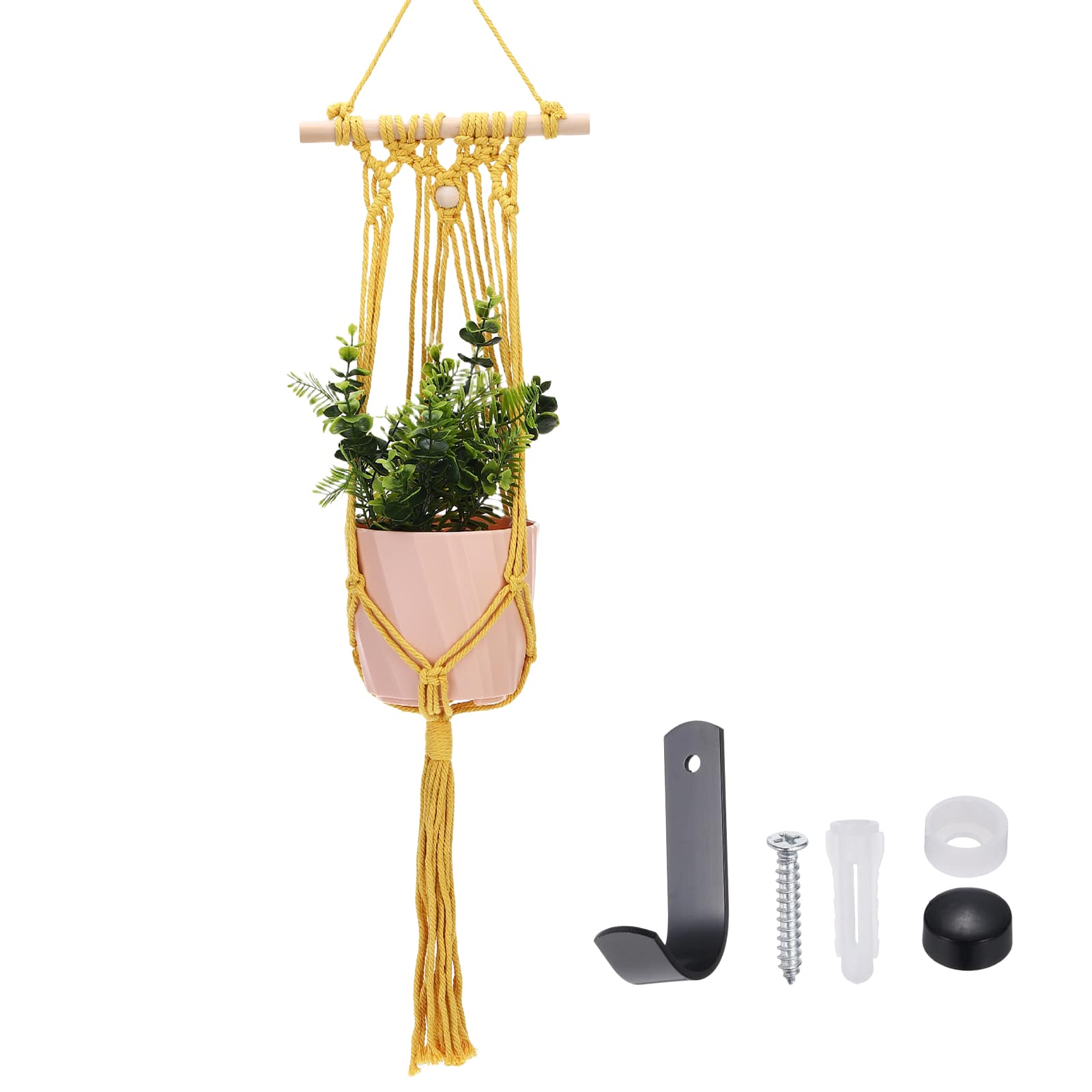 Unique Bargains - Macrame Plant Hanger, 34 Inch Hanging Planter w/ Hook Tassels Decorative Crochet Cotton Rope for Home Decor - Yellow price history on PriceWatchPro