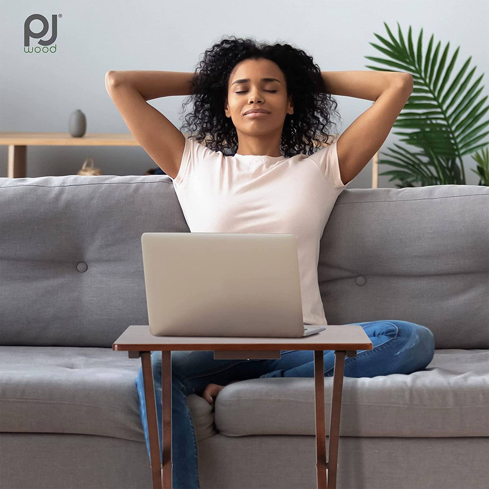 Alt View 4. PJ Wood - PJ Wood Folding TV Tray Portable Living Room Snack Table, 2 Piece Set, Honey Oak - Black.