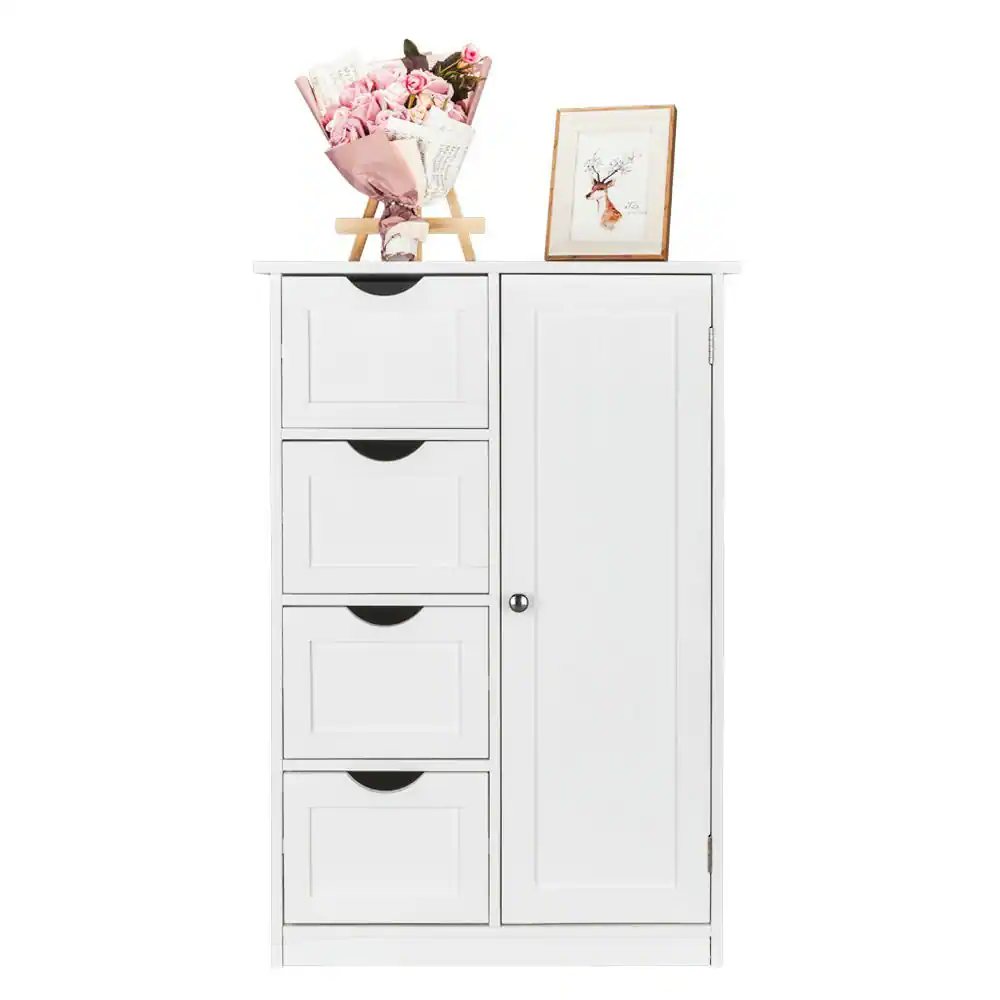 Alt View 9. Kadyn - Kadyn Single Door Bathroom Storage Cabinet, 4 Drawers White, Space-Saving Organizer, Bathroom Storage Solution, White - White.