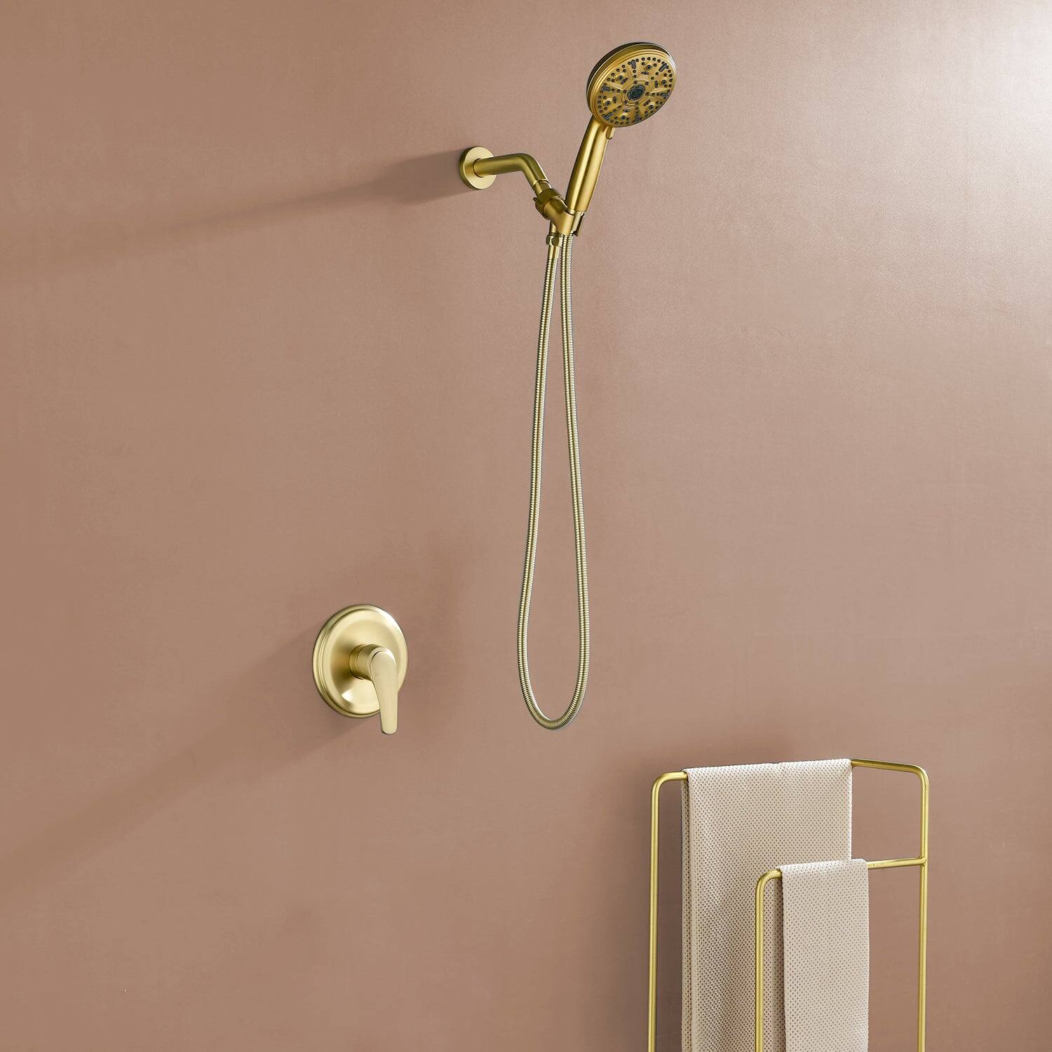 Alt View 2. Boyel Living - Brushed Gold Shower Set with 10 Function Handheld Shower and Pressure Balance Valve - Brushed Gold.