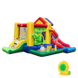Costway - Colorful Rainbow Kids Inflatable Bounce Castle with 50 Ocean Balls & 735W Blower - Multicolor