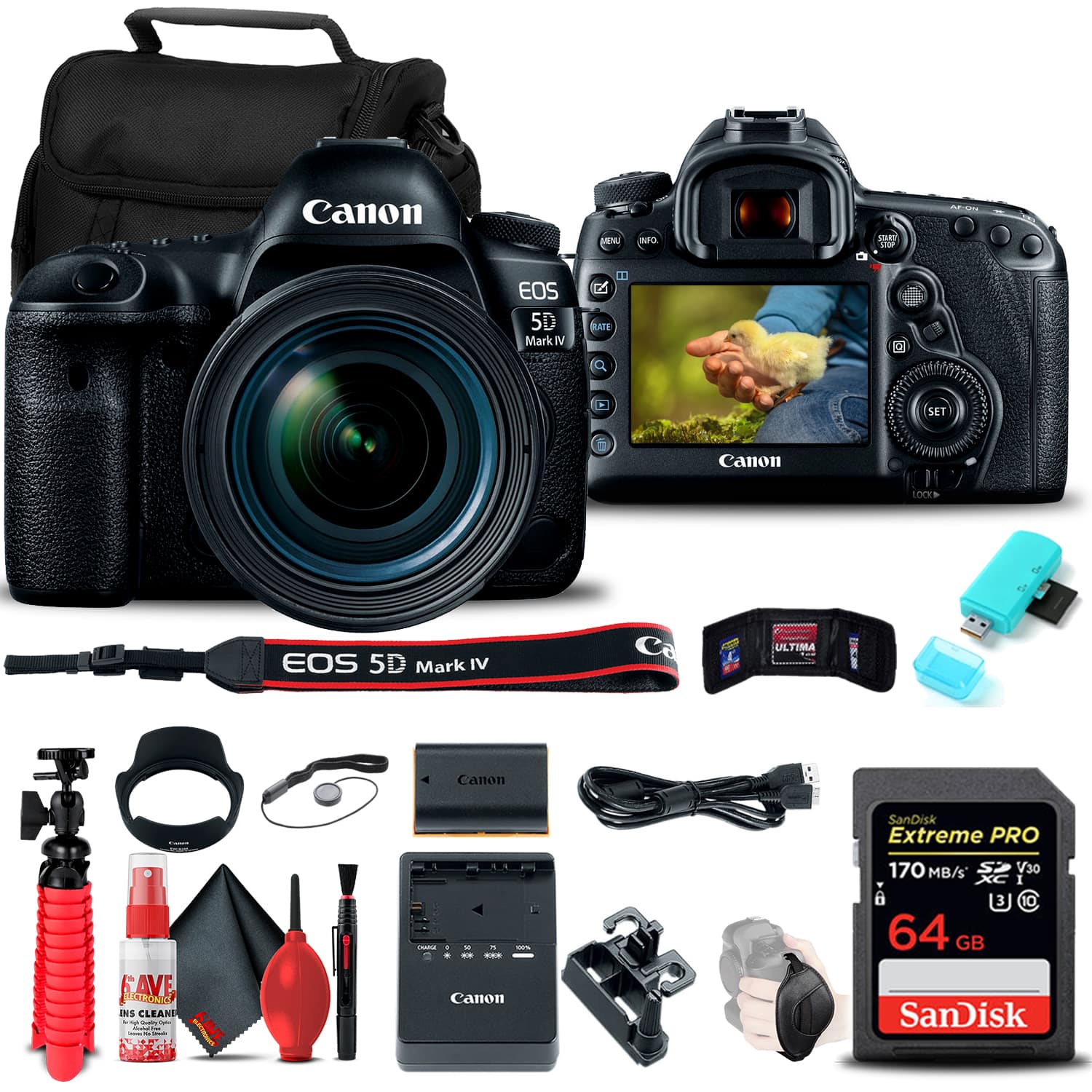 Canon - EOS 5D Mark IV DSLR Camera w 24-70mm f/4L Lens (1483C018) Base Bundle (International Version)